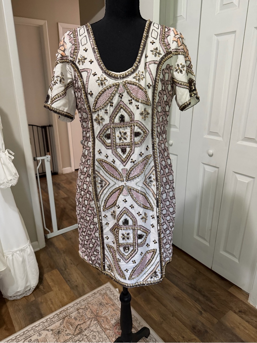 ASOS White Mini Dress with Pink & Gold Beading